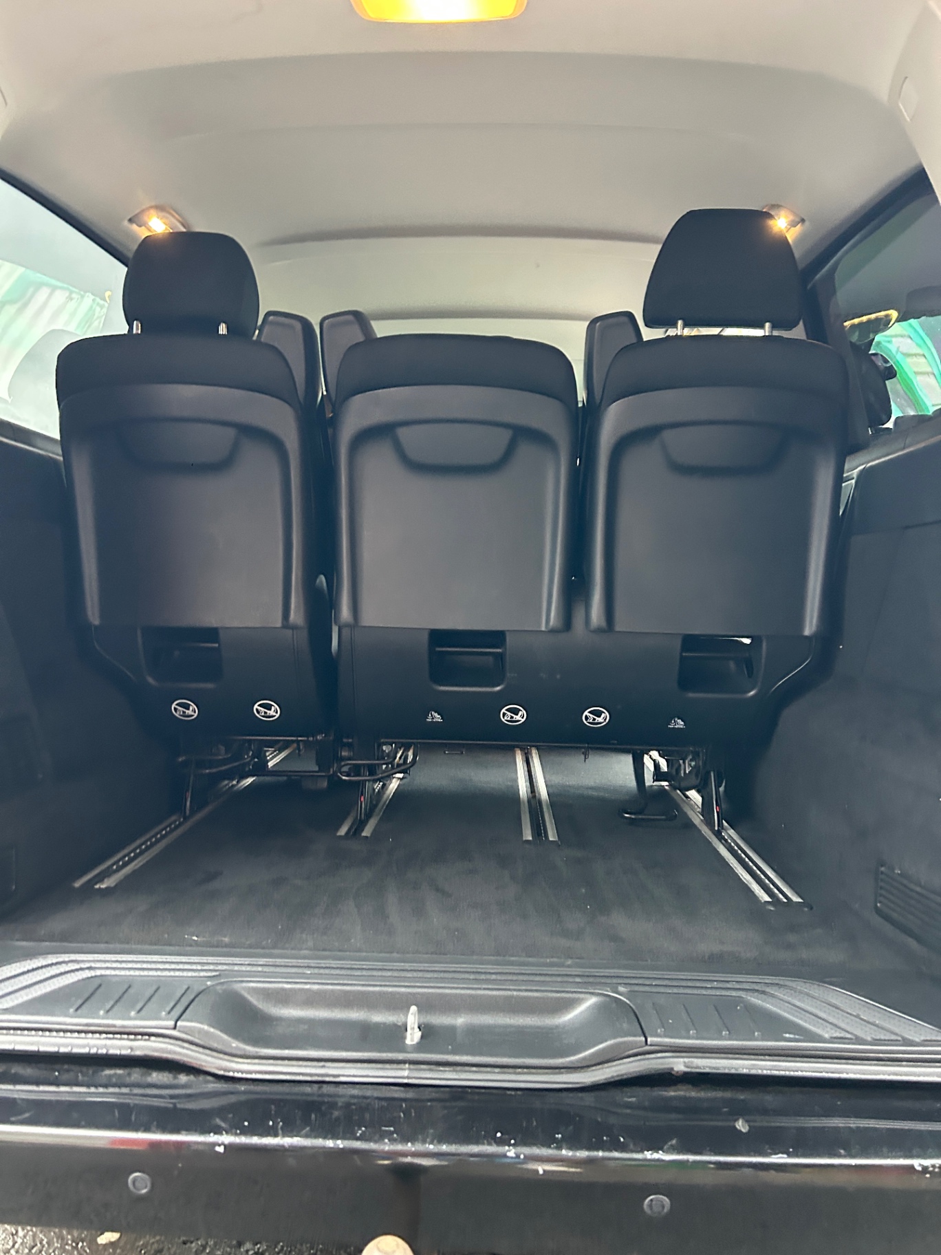 Vacuumed and refreshed rear seats inside the Mercedes Vito